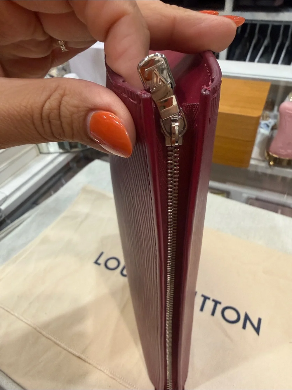 Louis Vuitton Burgundy Epi Leather Zip Makeup Pouch